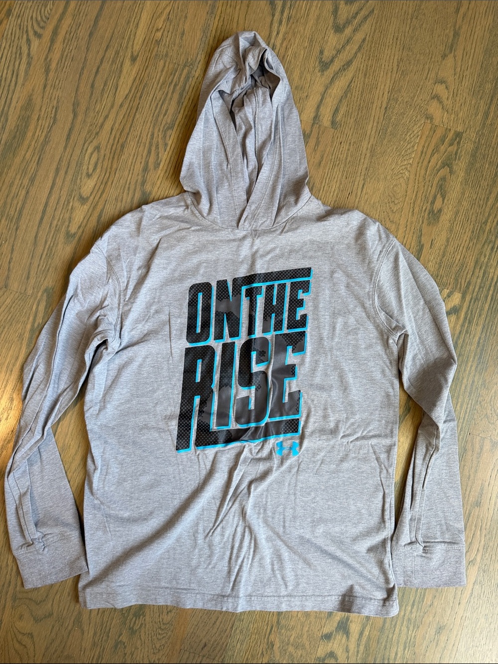 Light Gray Hooded Long-Sleeve Tee with 'On The Rise' Graphic